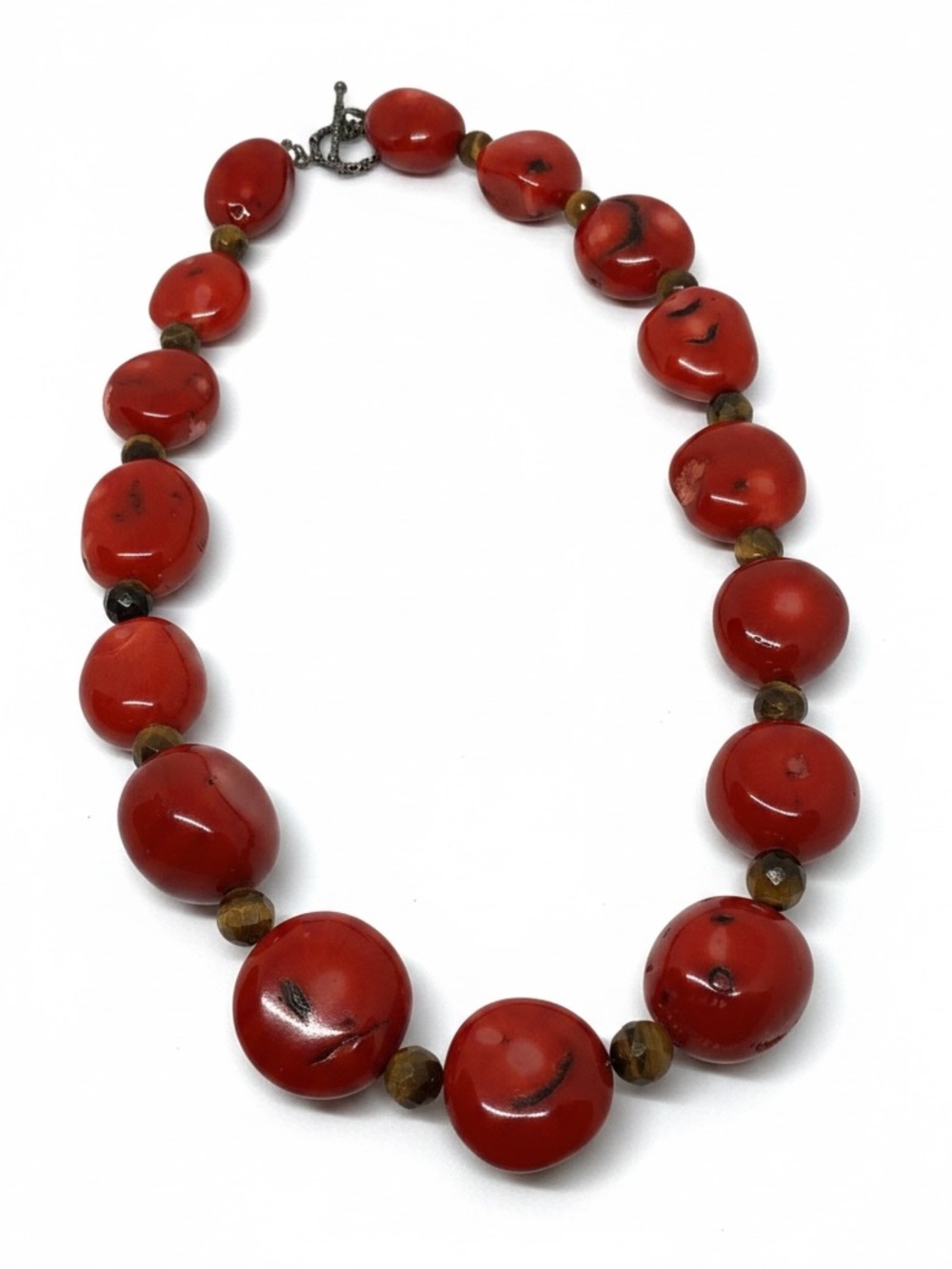 Chunky Dyed Bamboo Coral & Tiger’s Eye Nugget Statement Necklace, Silver Toggle